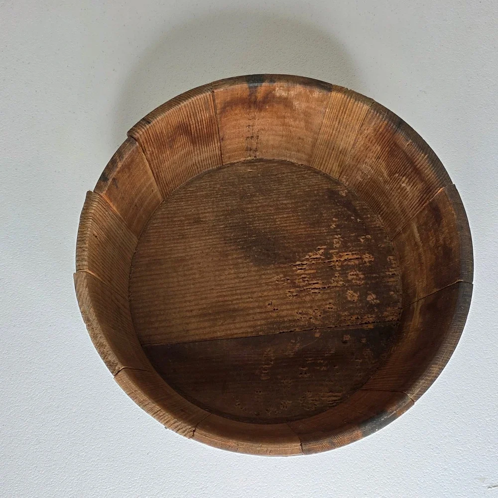 Vintage Wooden Stave Bucket Primitive 11.5x5.5 Brown Rustic Farmhouse Decor